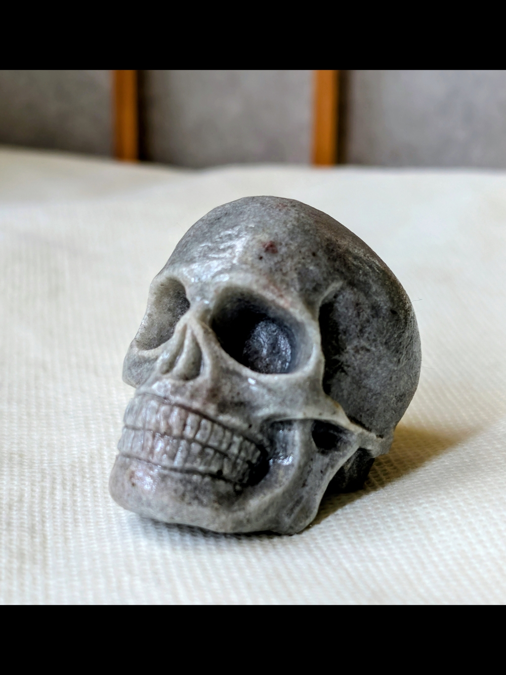 2.25" Gray Coral Hand Carved Crystal Skull Natural Gemstone - Memento Mori Goth